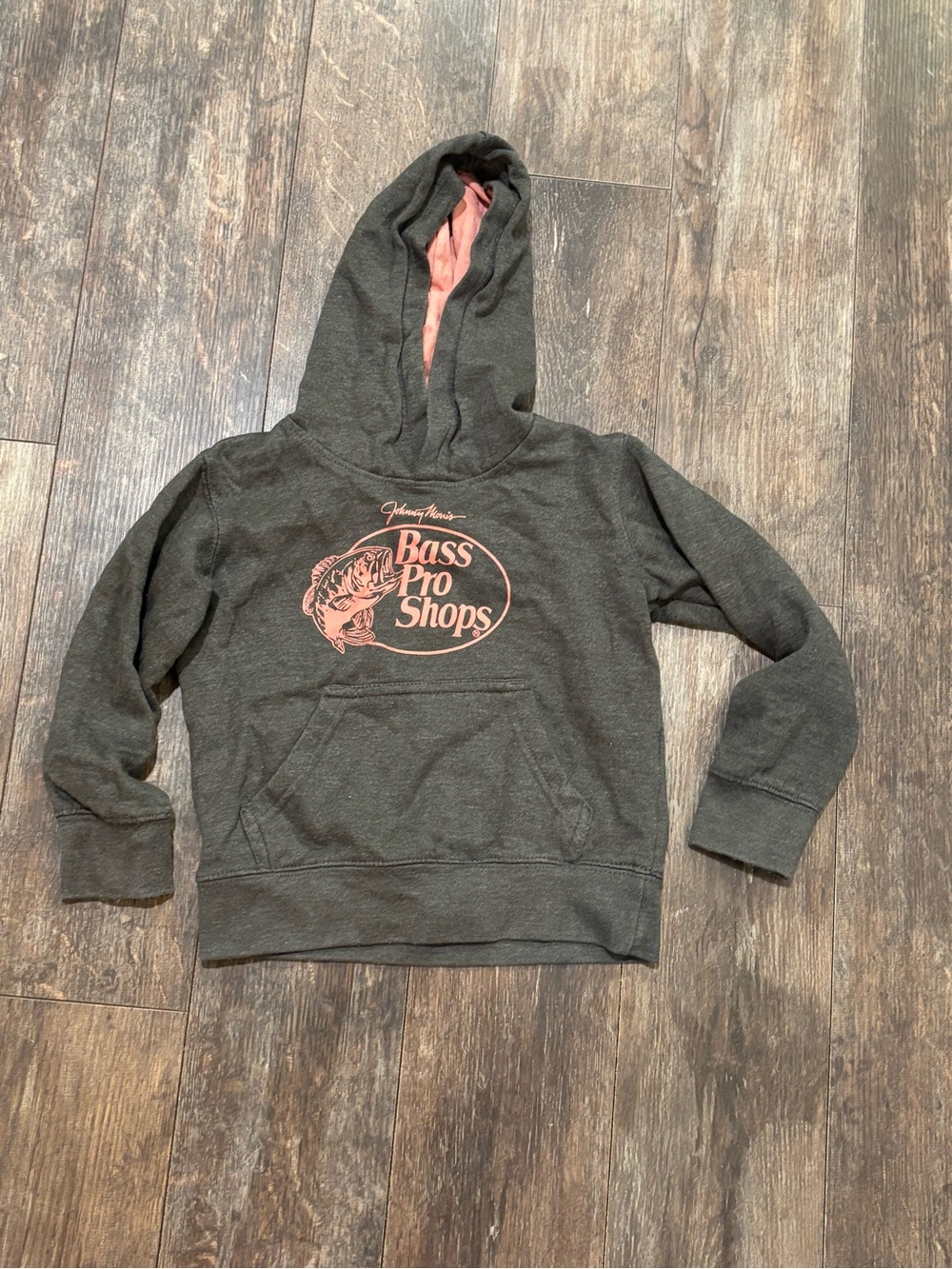 Bass Pro Shops Kids Charcoal Hoodie with Pink Logo & Lining